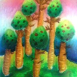 illustration crayon oil trees
